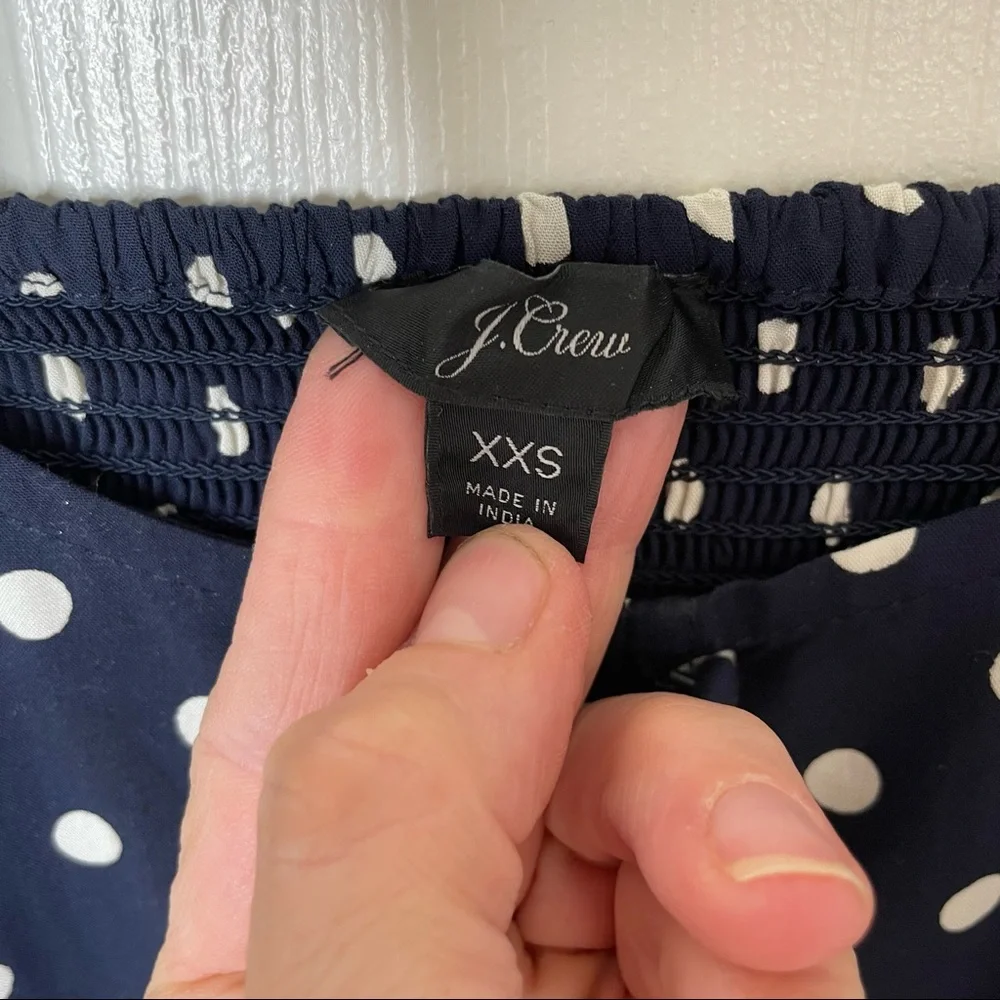 J. Crew Navy Cream‎ Polka Dot Smocked Cropped Peplum Top XXS